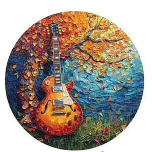 Wooden Puzzles for Adults, Autumn Jigsaw Puzzle, Guitar Colorful Guitar Wall Art